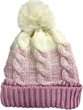 Womens Waterproof Sherpa Lined Cable Thermal Knitted Bobble Beanie Hat - LA316