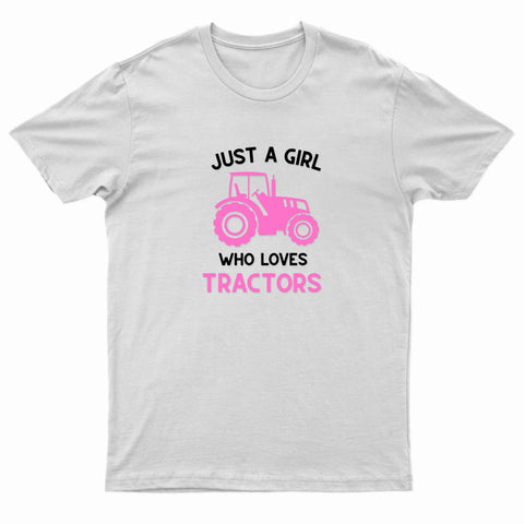 Kids "JUST A GIRL WHO LOVES TRACTORS" Printed T-Shirt
