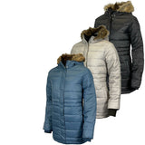 Womens Long Faux Fur Padded Parka Coat