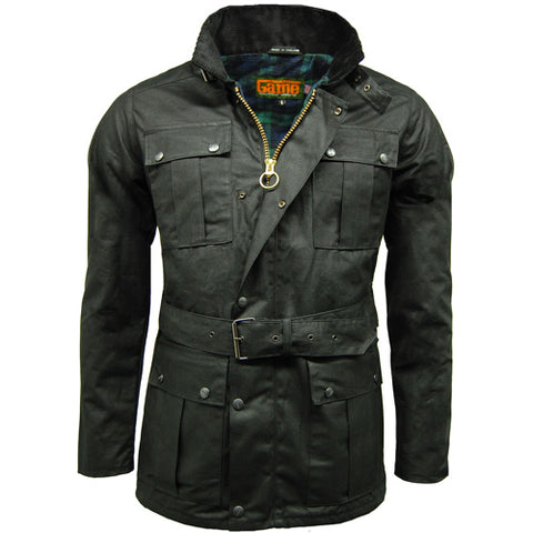 Game Mens Continental Motorcycle Wax Jacket Black
