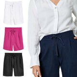 Womens Linen Blend Shorts with Corded Elastic Waist