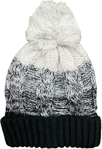 Womens Waterproof Sherpa Lined Cable Thermal Knitted Bobble Beanie Hat - LA316
