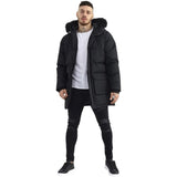 Men's Jethro Longline Padded Parka Jacket | Black Faux Fur Coat