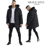 Men's Jethro Longline Padded Parka Jacket | Black Faux Fur Coat