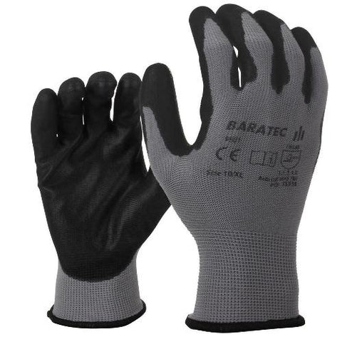 12 x Baratec Workwear Gripper Glove with PU Coated Palm & Fingers