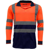 Hi Vis Long Sleeve Polo Shirt Orange Navy