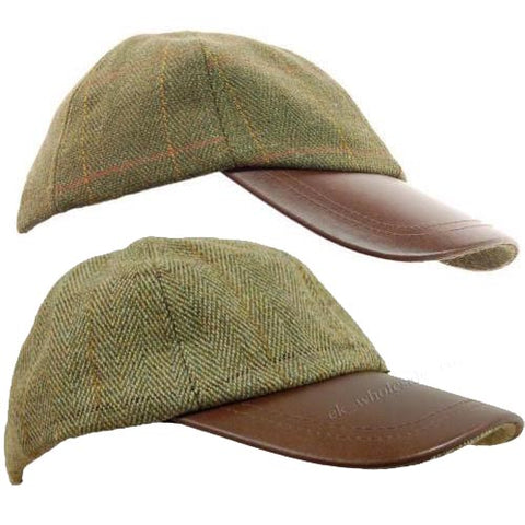 Tweed baseball cap with leather peak ek Wholesale